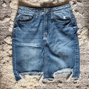 Dex Denim Distressed Blue Mini Skirt